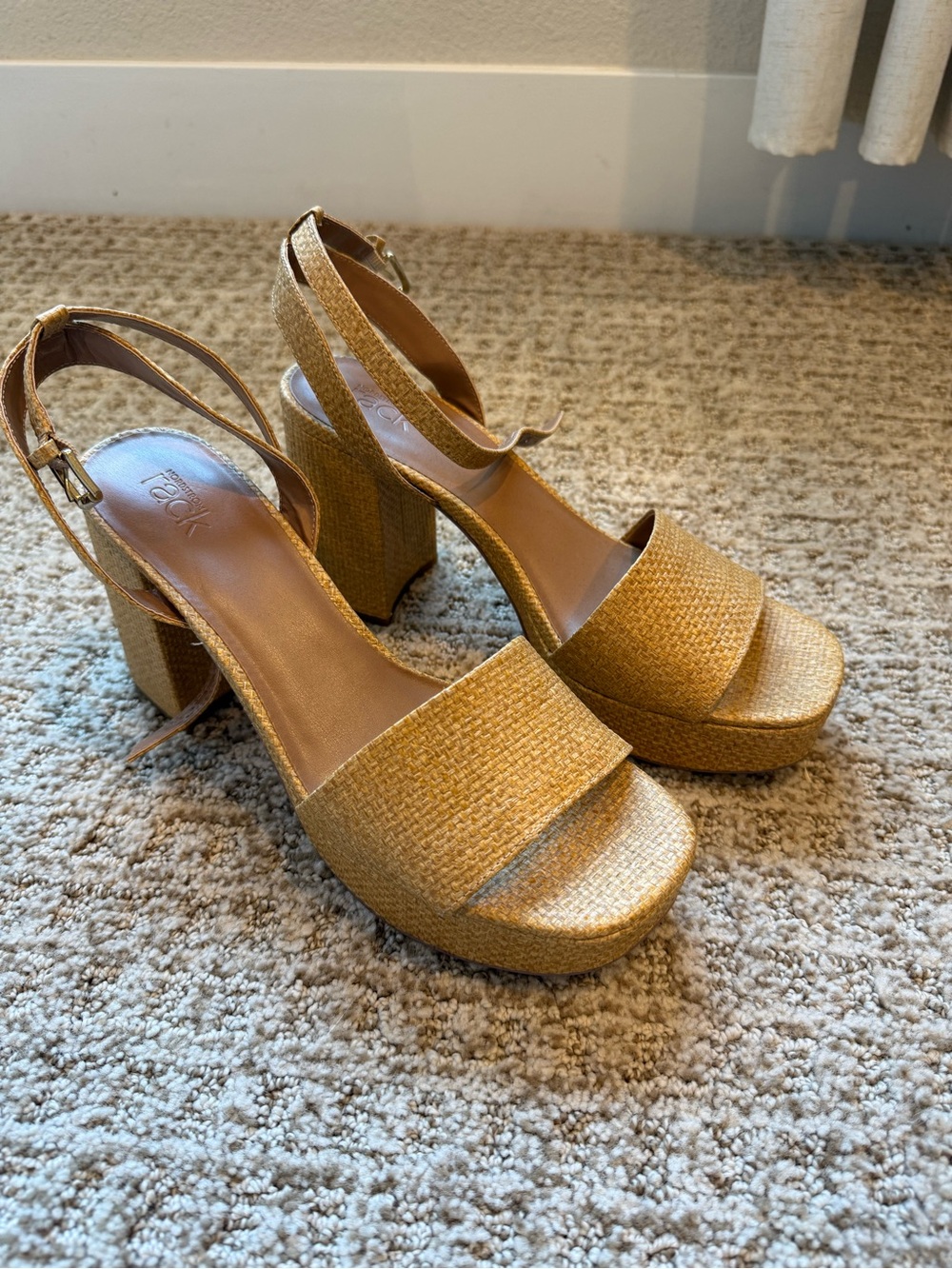 Woven Platform Block Heel Sandals - Gold